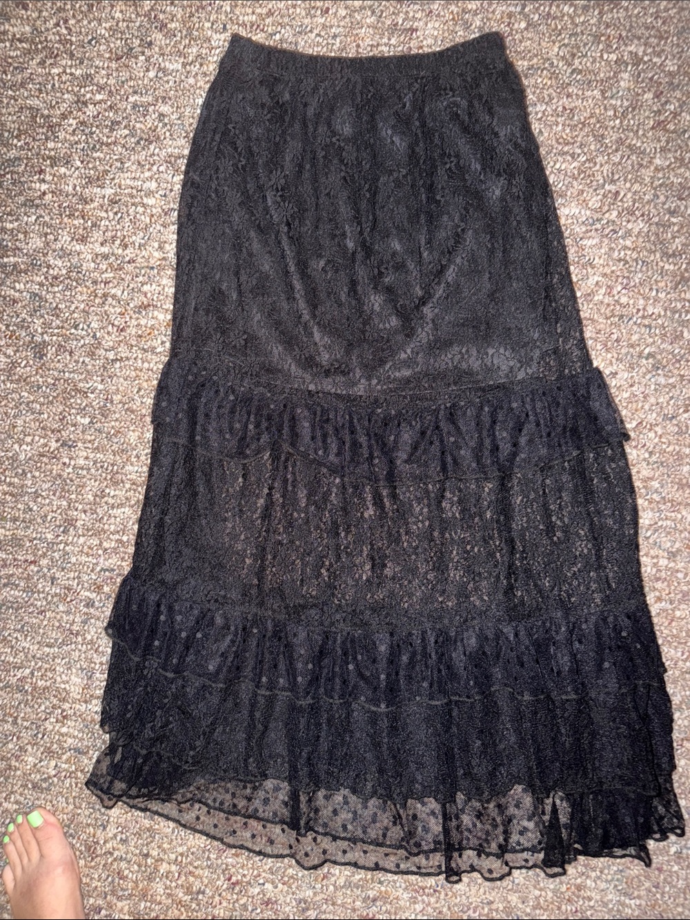 🤍 Arizona Lace Midi Skirt with Built-In Mini Slip – XS 🤍